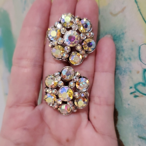 Vintage Other - Set of 2 Yellow Aurora Borealis rhinestone buttons dazzling upcycle Accessory